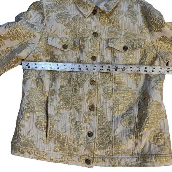 Laura Ashley Gold Metallic Floral Jacket Size Medium - Picture 5 of 10